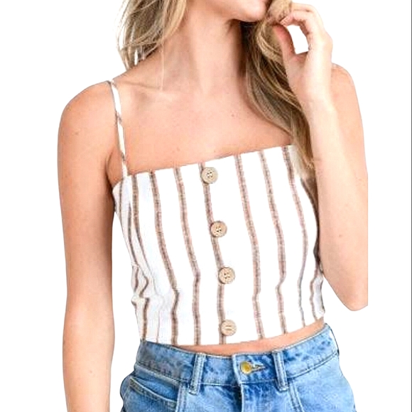 Love Tree Linen Crop Top Size Medium in Beige - Picture 1 of 11